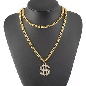 Diamond Necklace Chain Dollar Pendant Jewelry NEW